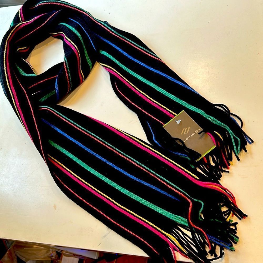 NWT Joseph Abboud long, black scarf with colorful stripes